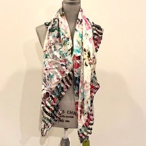 NWT Nicole Miller Silk-Blend Floral Square Scarf
